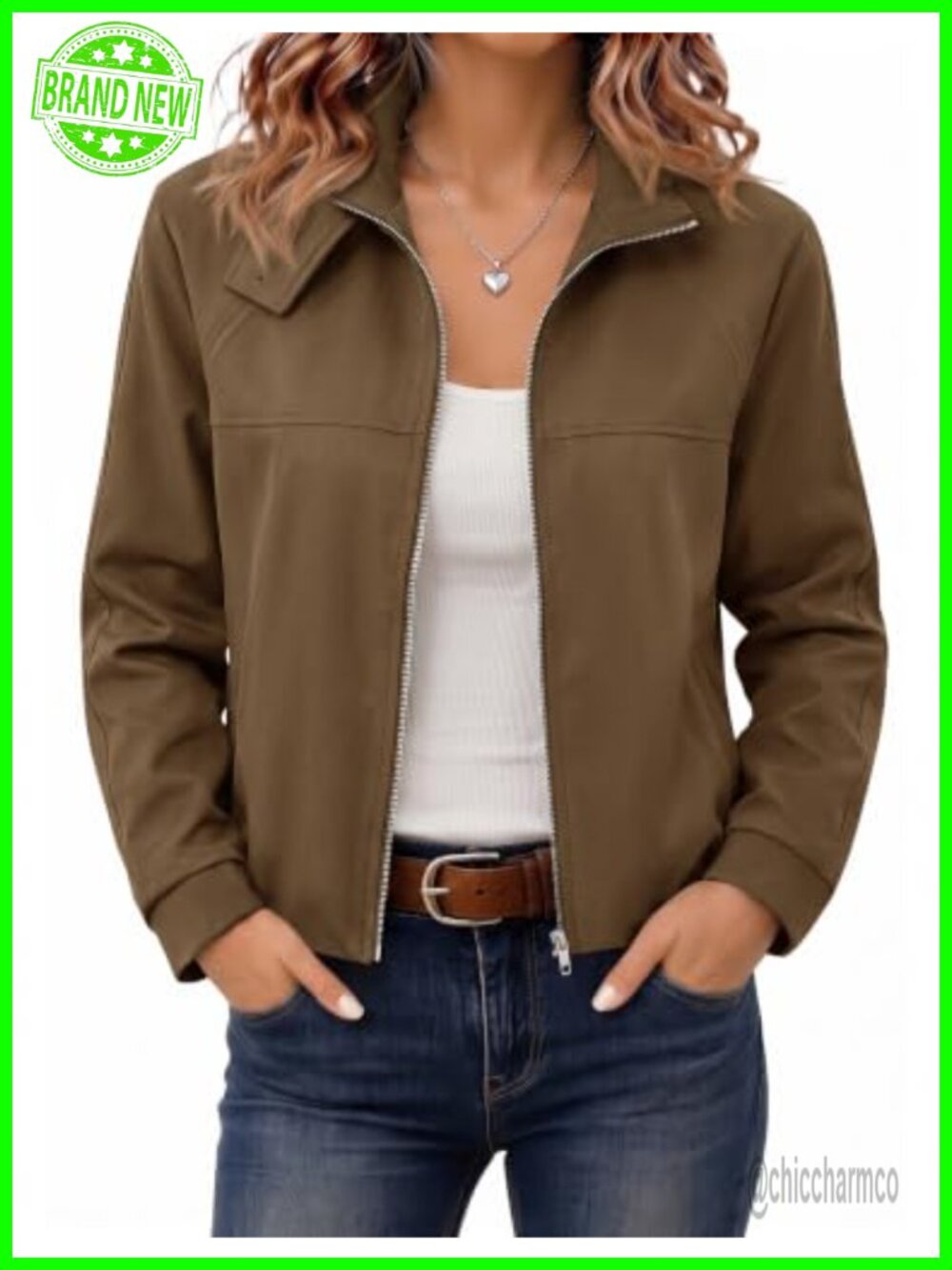 LOMON Women's Cropped Bomber Jacket Zip Up Funnel Neck Pockets